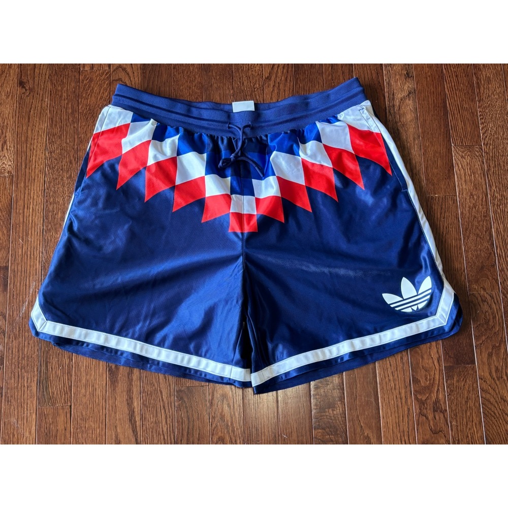 Adidas Originals Mesh Shorts Men XL Navy Red White Geometric Trefoil Retro